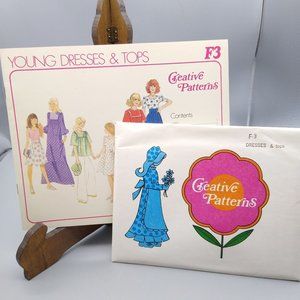 Vintage Sewing Creative Pattern F3 Young Dresses and Tops with Instruction Book